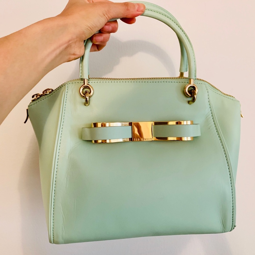 Ted Baker bow gold hardware pastel green tote bag